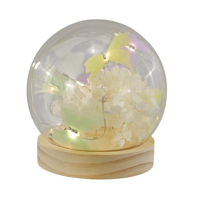 SFERA VETRO BASE LEGNO CFARFALLE MD. 12CM.